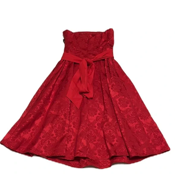 New York & Company, Stretch, Strapless, Tie Up in Back Dress, Candy AppleRed, 4P - Picture 3 of 10